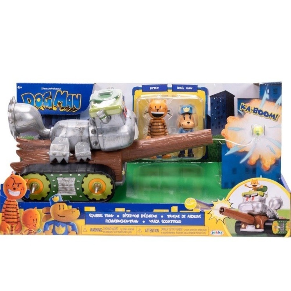 (b32/13)AKKS Dog Man Squirrel Tank Shooter Vehicle Playset with Petey &Dog Man